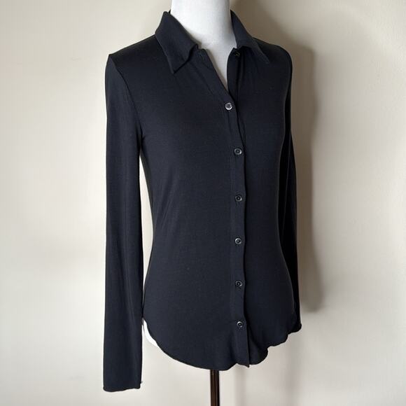 Wilfred Aritzia Black Long Sleeve Polo Shirt - Picture 3 of 7